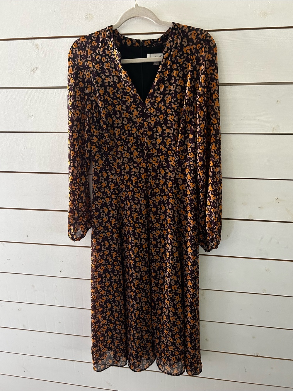 Harper Rose Black Purple Orange Long Sheer Sleeve V-Neck Dress Womenโs Size 8